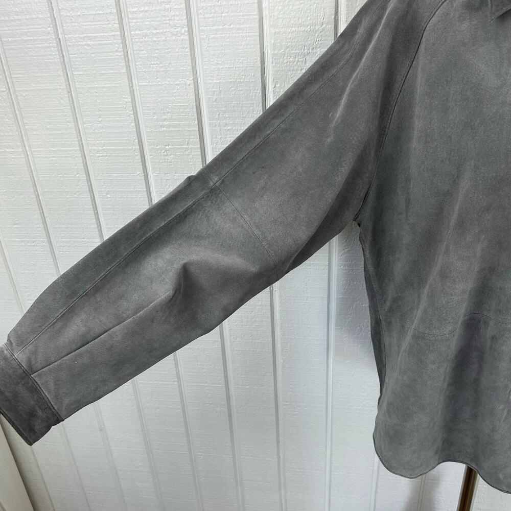 Hunt Club Suede Leather Shirt Jacket Gray Button Front Overshirt XL Womens - Picture 2 of 9